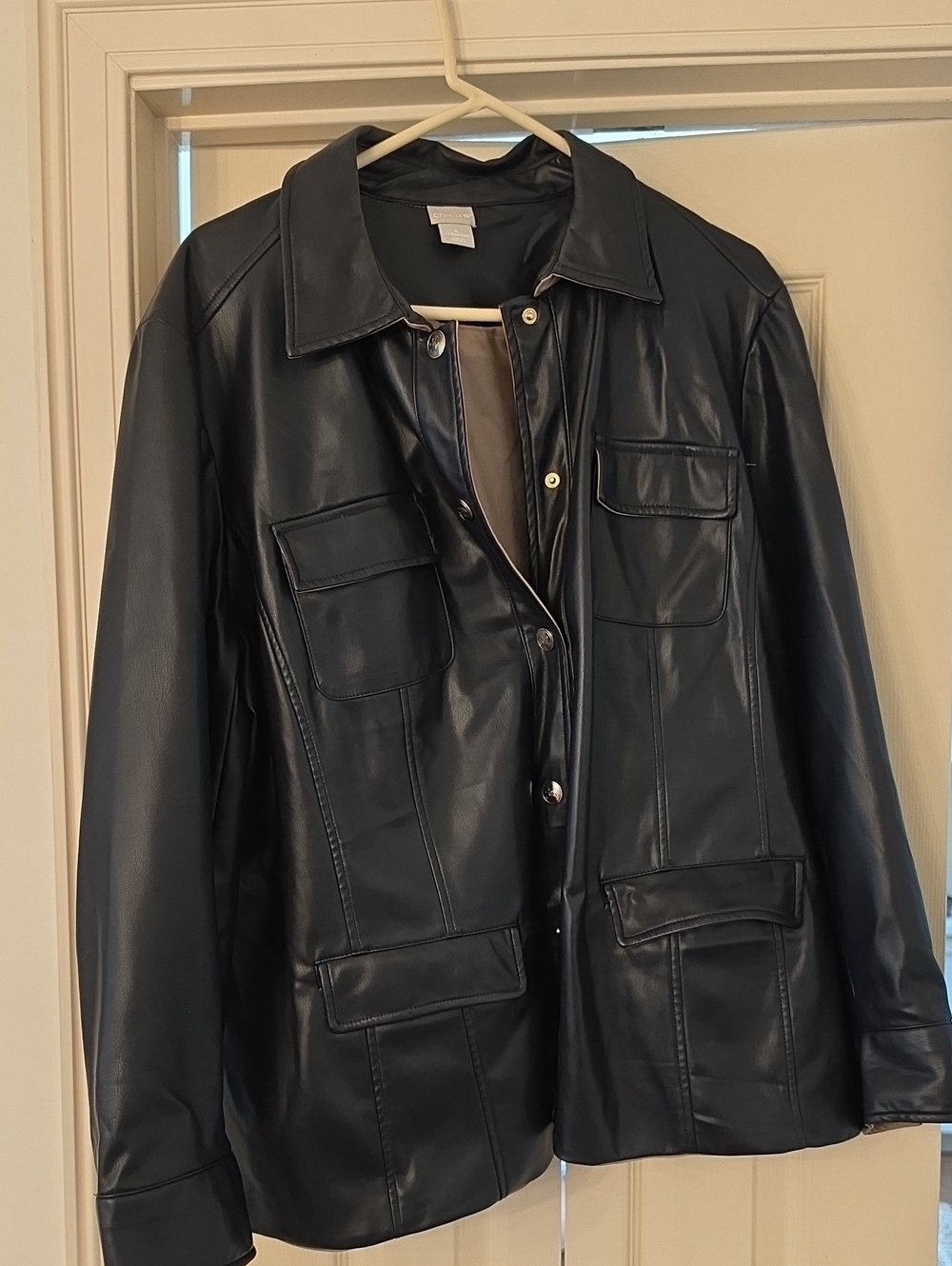 Chico's Black/Navy  Faux Leather Utility Jacket